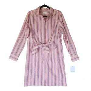 New $129 Calvin Klein Dress Women's Size 12 Pink & Orange Tie Front Striped